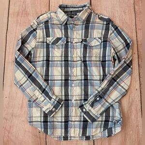 Ecko Unlimited Button Down Shirt Size Large Plaid Long Sleeve Pockets Mens